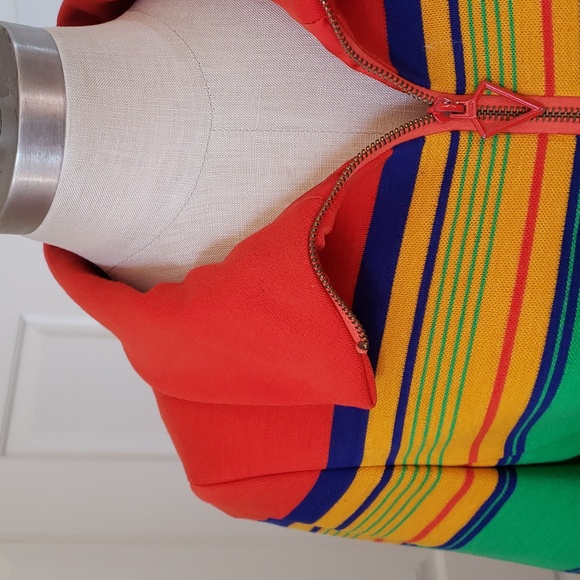 Vintage 60's Wool Longline Mod Coat Colorblock Striped SANGER HARRIS Small - Picture 7 of 17